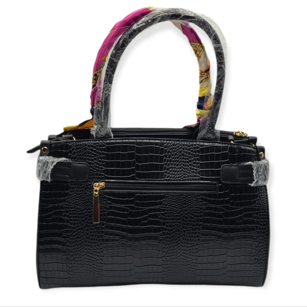 Faux Croc Embossed Satchel Bag - Picture 2 of 5